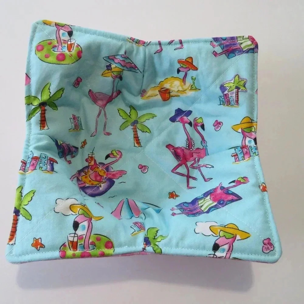 Microwave Bowl Cozy Reversible Flamingos and Pink Gingham